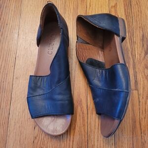 Bueno 8.5 9 Black Leather Cutout D'Orsay Flats 39 Peep Toe Retro Western TANNER